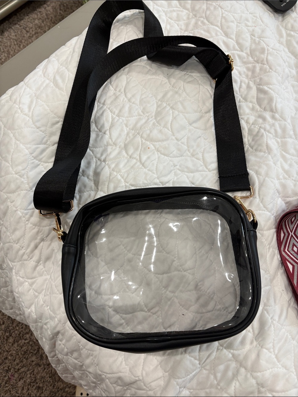 Clear Black-Trim Crossbody Bag with Adjustable Strap